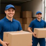 Two movers from Packers and Movers in Yamunanagar carrying boxes from a truck.